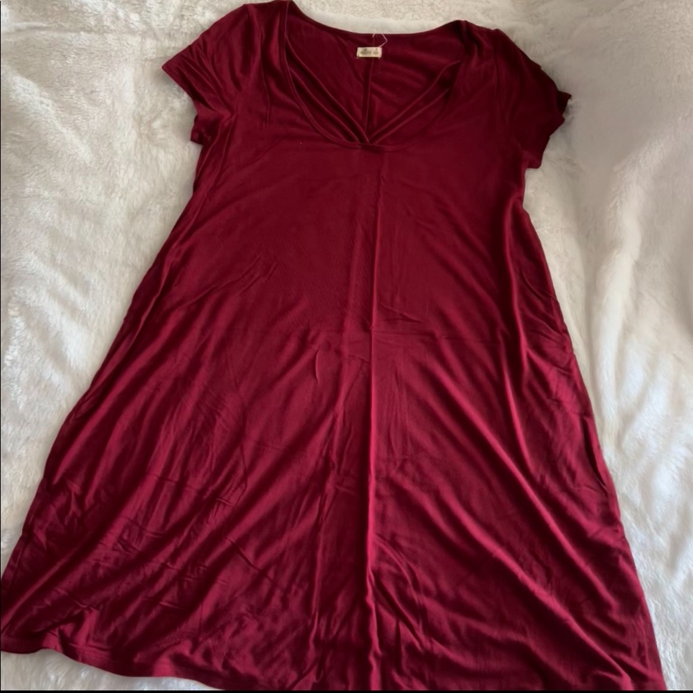 Maroon Flowy T-Shirt Dress
